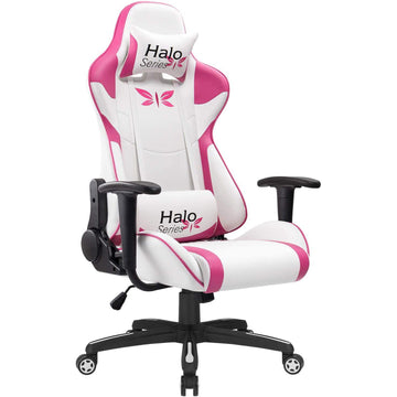 Homall White/Pink Girl Gaming Chair Adjustable Racing Chair